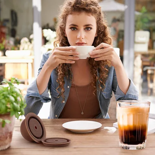 Vista 6 de 5 cápsulas de café reutilizables Vertuo, cápsulas de café recargables, compatibles con máquina de café Nespresso Ver0tuo, con 2 cápsulas de café