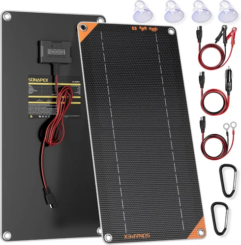 Vista 10 de SUNAPEX Cargador de batería solar de 5 vatios para coche, 12 voltios, impermeable, alimentado por energía solar, cargador y mantenedor, cargador
