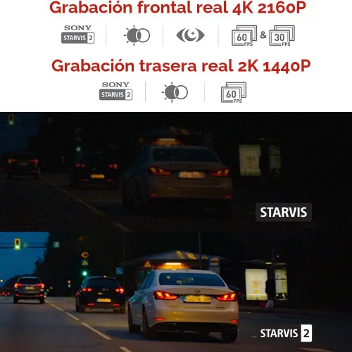Vista 3 de Thinkware 4K Cámara de tablero dual U3000 PRO, frontal y trasera con Sony STARVIS 2, estacionamiento por radar, visión nocturna súper 4.0, Wi‑Fi