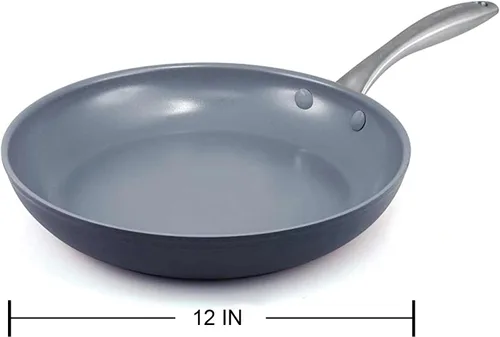 Vista 2 de GreenPan Lima - Sartén antiadherente de cerámica anodizada dura de 12 pulgadas, sin PFAS, apta para horno, gris