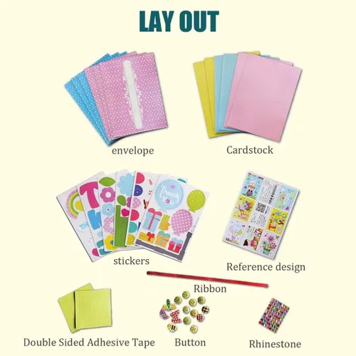 Vista 3 de Kit para hacer tarjetas, kit de tarjetas de felicitación hecho a mano para niños, niñas, niños, tarjeta de agradecimiento, tarjeta del día