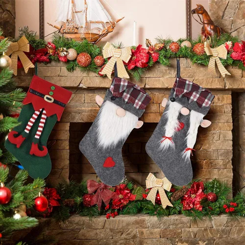Vista 5 de 2025 Adornos de Calcetín de Gnomo de Navidad Personalizados, Calcetines de Barba de Santa de Felpa de Piel Sintética, Decoraciones del Hogar Regalos