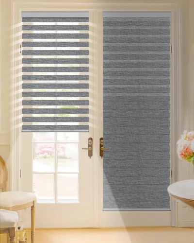 Vista 11 de Tokblind Persianas motorizadas de cebra con control remoto, persianas enrollables eléctricas de doble capa compatibles con Alexa a través del Hub