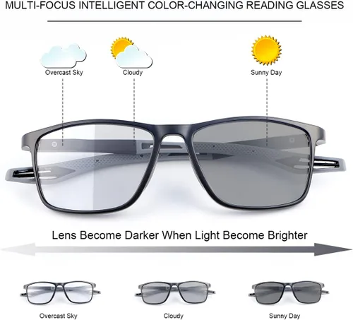 Vista 2 de Gafas de lectura multienfoque progresivas fotocromáticas con bisagras de resorte Gafas de sol de transición anti luz azul