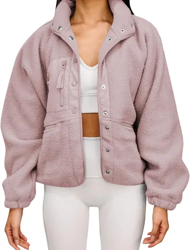 Vista 7 de Aoang Abrigos de invierno para mujer, casual, con solapa, manga larga Verde militar