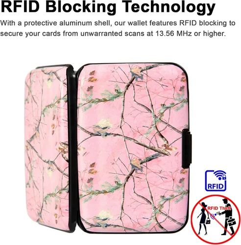 Vista 3 de Soporte para tarjetas de crédito, cartera de metal con bloqueo RFID para mujeres y hombres, delgada para tarjetas de identificación, protector