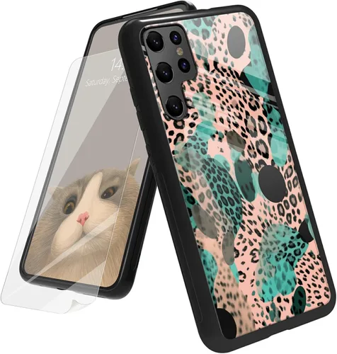 Vista 44 de Funda para Samsung Galaxy A12 5G con protector de pantalla, parte trasera de vidrio templado + TPU de silicona suave que absorbe los golpes