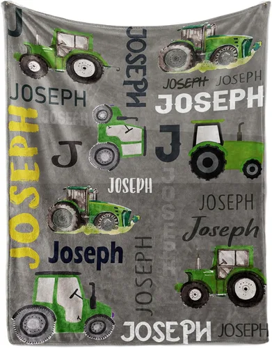 Vista 21 de Manta personalizada de tractores, nombre personalizado con diseño de camiones de tractor agrícola, manta de cama de franela de felpa suave