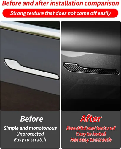 Vista 7 de Cubierta de Manija de Puerta, Juego de Protector de Borde de Manija de Puerta de Fibra de Carbono Mate Real Compatible con Tesla Model Y Model 3
