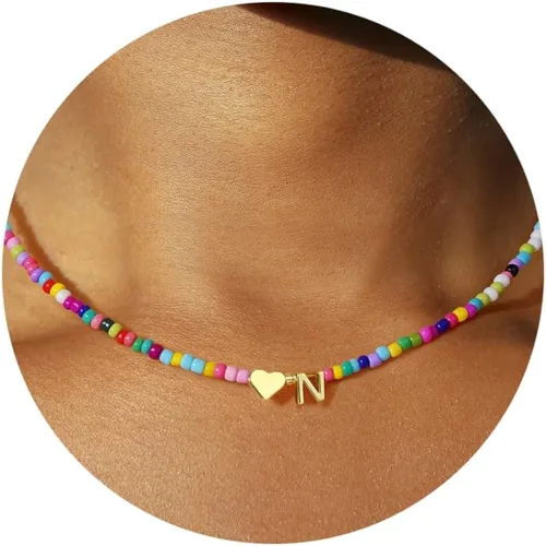 Vista 20 de Turandoss Collares con iniciales de cuentas coloridas, regalos