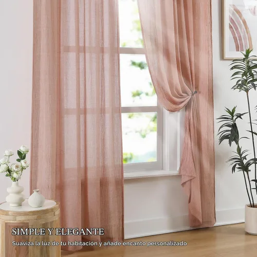 Vista 3 de Anpark Cortinas traslúcidas elegantes de lino y algodón texturizadas filtrantes de luz de 96 pulgadas de largo, para dormitorio, sala de estar Rosa