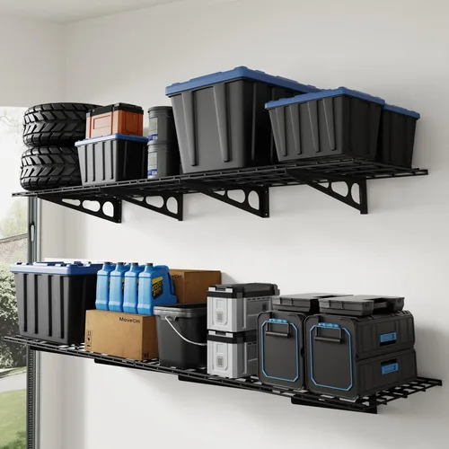Vista 19 de FLEXIMOUNTS Paquete de 2 Estante de Pared de Garaje de 1x4 pies 12 pulgadas por 48 pulgadas Rack de Almacenamiento de Garaje Estantes Flotantes Negro