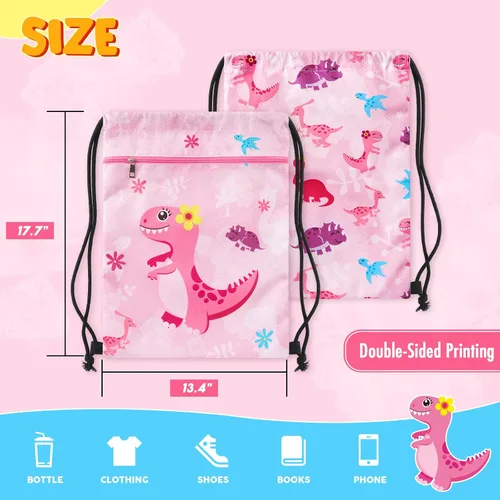 Vista 6 de WAWSAM Mochila con cordón - Bolsas con cordón para niños, bolsa de natación para la playa, Dinosaurio B, Dinosaurio B
