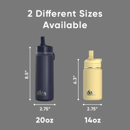 Vista 5 de Hydrapeak Mini botella de agua de 14 onzas con tapa con popote, botella de agua aislada de doble pared de acero inoxidable Botella de agua a Negro