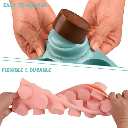 Vista 4 de Juego de Moldes para Puck de Pastel, Moldes de Silicona para Pasteles Cubiertos de Chocolate, Moldes Redondos para Cake Pops de 24 Cavidades con 2