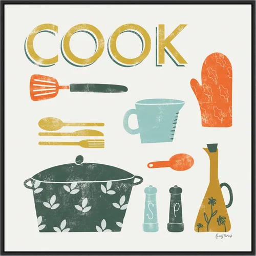 Vista 10 de Amanti Art Framed Canvas Wall Art 16x16 Retro Kitchen III Cook by Becky Thorns, Framed Wall Art Canvas, Cuisine Artwork, Traditional Decor, Small