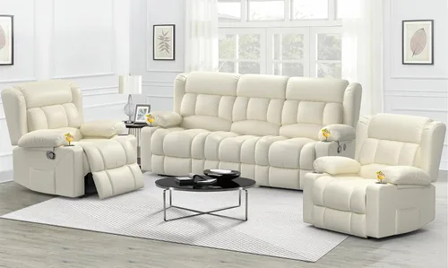 Vista 11 de Dresegmt - Juego de sofá reclinable con consola, diseño de respaldo central abatible, sofá de 3 plazas y sillón reclinable individual, sofás Gris
