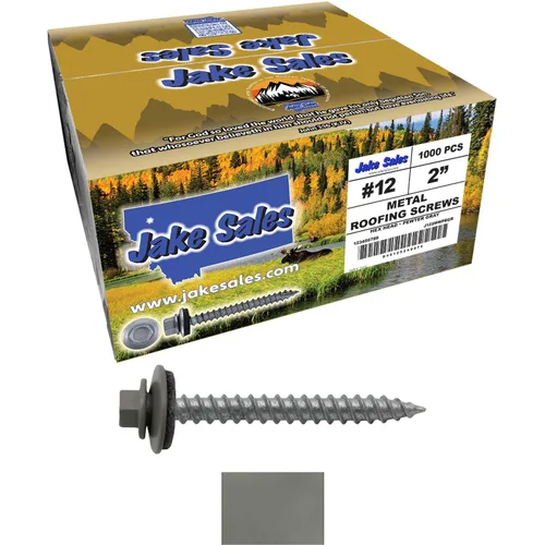 Vista 121 de 12 tornillos para techos de metal gris ABC de 1-1/2 pulgadas, cabezal de arandela hexagonal, arranque automático/roscado, arandela EPDM. 1 bolsa