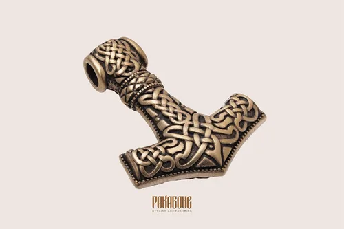 Vista 6 de Mjolnir Pendant with Wolves - Thor's Hammer Necklace Size Medium - Viking Jewelry - Scandinavian Nordic Style - Norse Jewelry for Men Women