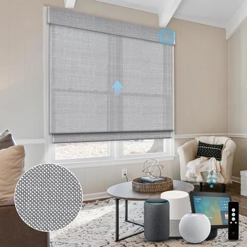Vista 19 de SmartWings Persianas motorizadas de madera natural tejida para ventanas, persianas romanas eléctricas con control remoto para puertas correderas
