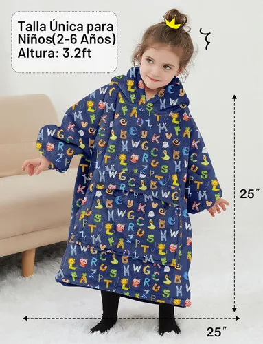 Vista 3 de Manta con Capucha Usable NOUKOW Manta Sherpa de Gran Tamaño Sudadera de Franela con Bolsillo Grande Alphabet