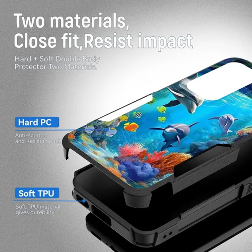 Vista 362 de Funda para Galaxy A14 5G, resistente de doble capa híbrida de policarbonato duro, goma suave, a prueba de golpes, funda protectora resistente