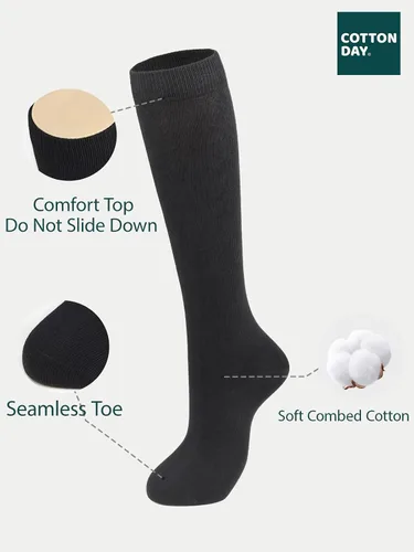 Vista 2 de COTTON DAY Paquete de 3 calcetines de vestir unisex para niños y niñas, uniformes de escuela secundaria, sin costuras, negro, blanco, azul marino