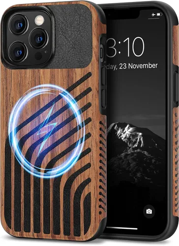 Vista 13 de TENDLIN Compatible con iPhone 13 Pro Max, funda de grano de madera con textura de fibra de carbono, funda híbrida de cuero compatible con iPhone 13