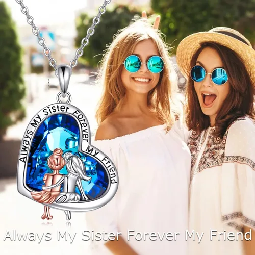 Vista 2 de Collar de plata de ley esterlina en forma de corazón, regalo de joyería de hermanas y amistad femenina