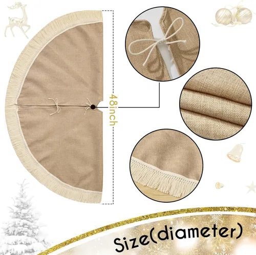 Vista 40 de ORTIGIA Falda blanca para árbol de Navidad de 48 pulgadas con POM POM, falda de árbol de Navidad de felpa suave de piel sintética blanca para árbol