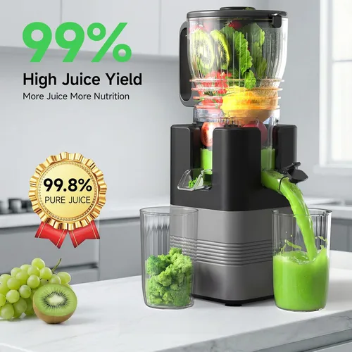 Vista 4 de Exprimidor de prensa en frío de 400 W, conducto de alimentación de 5.8 pulgadas de ancho, máquina exprimidora lenta para frutas y verduras enteras