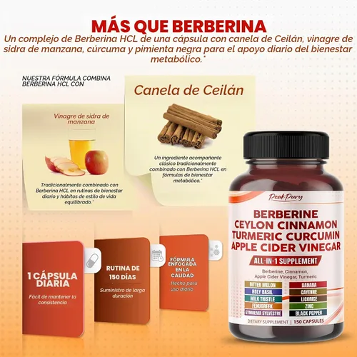 Vista 4 de Berberina Canela Vinagre De Sidra De Manzana Cúrcuma - Apoyo General De Bienestar