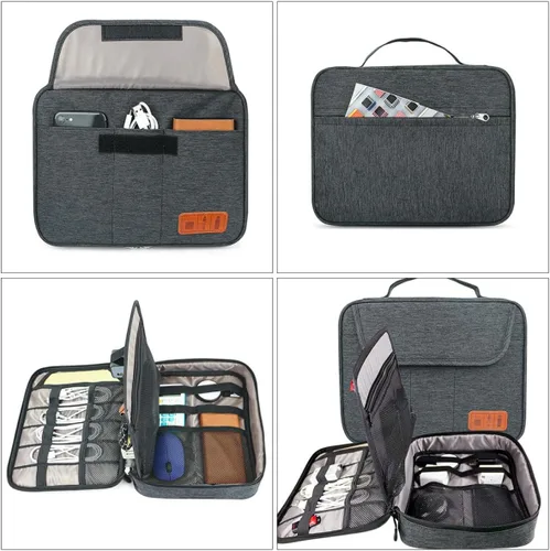 Vista 5 de Multi-Layer Electronic Organizer Bag with Tablet Pocket Portable Cable Storage Pouch for Travel Impact and Dust Resistant Digital Accessories Case