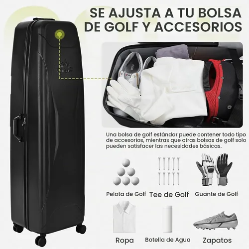 Vista 3 de Hard Case Golf Travel Bag with 4 Wheels - Full Length PC Hard Shell Design Negro clásico