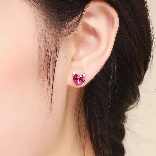 Vista 2 de Aretes de plata de ley 925 con forma de corazón de ángel y diablo para mujeres y niñas