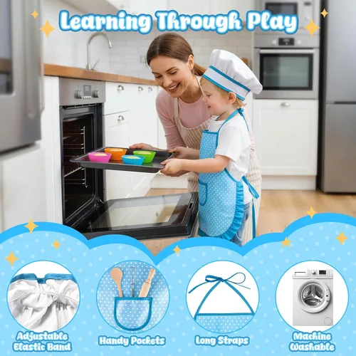 Vista 4 de LovesTown Juegos de Cocina y Horneado para Niños, 32 Piezas Accesorios de Cocina de Juguete Juguetes de Juego de Simulación para Cumpleaños de Niños
