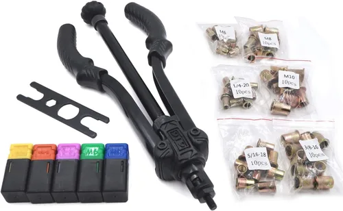 Vista 12 de Remachadora de tuerca manual 12.992 in 13" Kit de pistola de remache Herramienta de ajuste de rosca remachadora NutSert Remachado métrico SAE