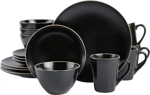 Vista 8 de Gibson Elite Soho Lounge - Juego de vajilla mate, servicio para 4 personas (16 piezas), color gris pardo de dos tonos