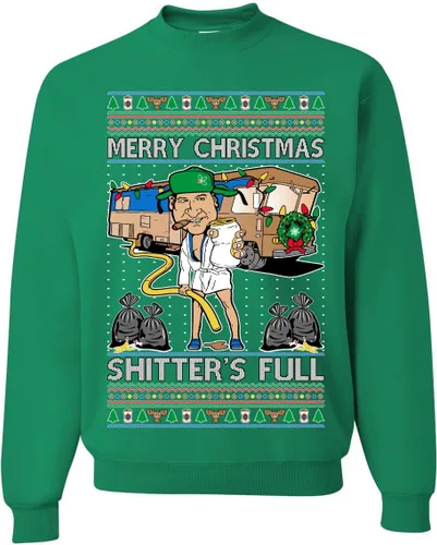 Vista 41 de Wild Bobby Sudadera con gráfico de cuello redondo con texto en inglés "Merry Christmas Shitter's Full Funny Ugly Christmas" Negro (black Hoodie)