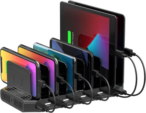Vista 8 de Unitek - Estación de carga USB, estación de acoplamiento de carga rápida de 10 puertos USB y divisores ajustables, organizador de cargador