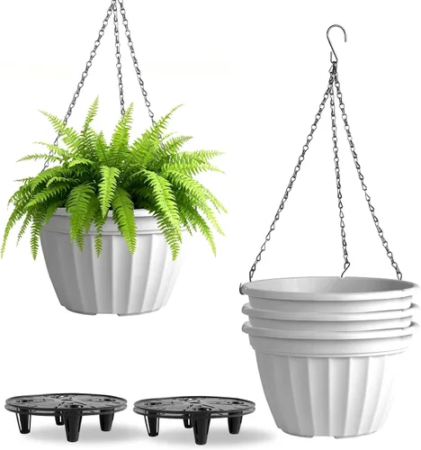 Vista 10 de FGstyle Paquete de 6 macetas colgantes de 8 pulgadas, macetas de riego automático para plantas de interior, cesta colgante de plástico con elevador