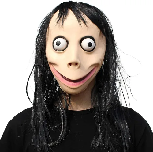 Vista 7 de PartyHop Máscara aterradora Momo espeluznante de látex para Halloween para niños y adultos, multicolor