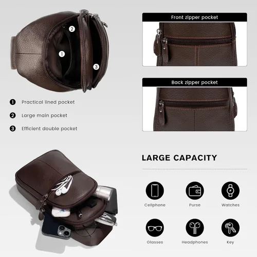 Vista 4 de molshine Sling - Mochila bandolera de cuero genuino para hombres y mujeres, mochila vintage para ciclismo