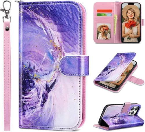 Vista 26 de ULAK Compatible con iPhone 13 Funda tipo cartera para mujer, funda tipo billetera de piel PU con tarjetero y función de caballete, funda protectora