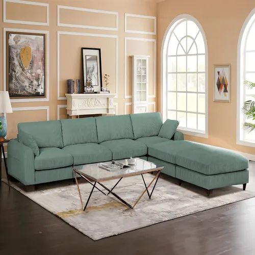 Vista 14 de Anwick Sofá modular en forma de L de 117 pulgadas, moderno sofá modular de pana con otomana movible de 5 asientos, sofás seccionales convertibles