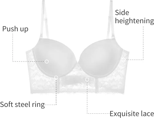 Vista 3 de Women's Low Back Bra Push Up Deep V Backless Bra Lace Underwire Convertible Bra