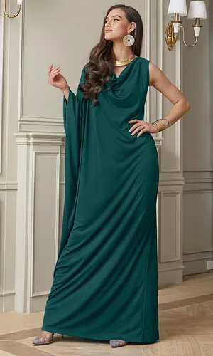 Vista 3 de KOH KOH Vestido largo de manga única con cuello vuelto para mujer