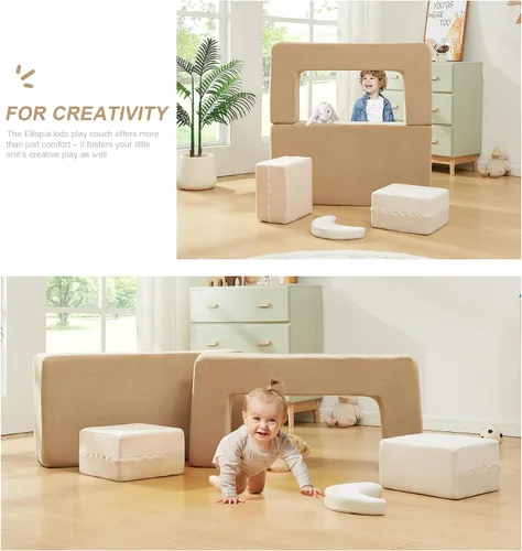 Vista 4 de Elftopia Sofá Modular para Niños, Sillón de Espuma para Niños Pequeños, Conjunto de Juego de Sofá de Felpa Convertible para Niños, Sofá Cama