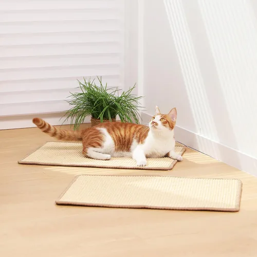 Vista 9 de FUKUMARU Paquete de 2 alfombrillas rascadoras para gatos, 19.6 x 11.8 pulgadas, almohadillas rascadoras de sisal natural para gatos