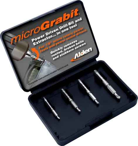 Vista 2 de Alden 4507P Grabit Micro Broken Bolt Extractor Kit de 4 piezas – Pequeño tornillo extractor y tornillo – Fabricado en los Estados Unidos